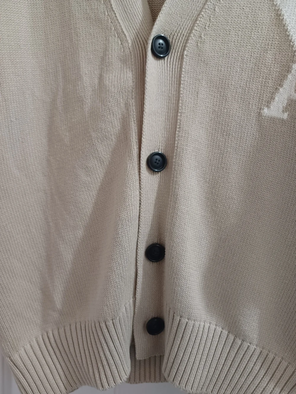 AMI Paris Beige Heart A Luxe Cotton Cardigan Sweater, L - Picture 5 of 10